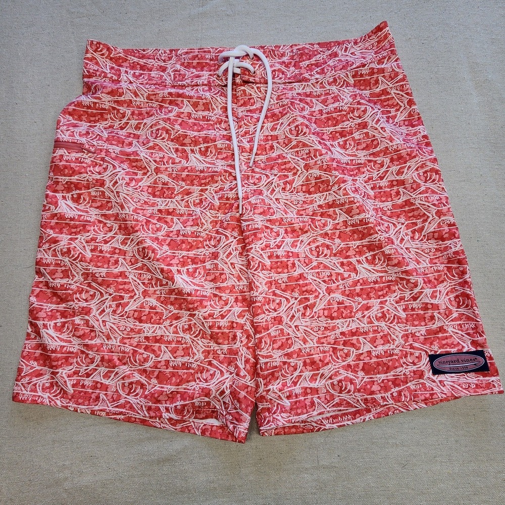 Vineyard Vines Mens Board Shorts Fish All Over Print 32 Surf Trunks